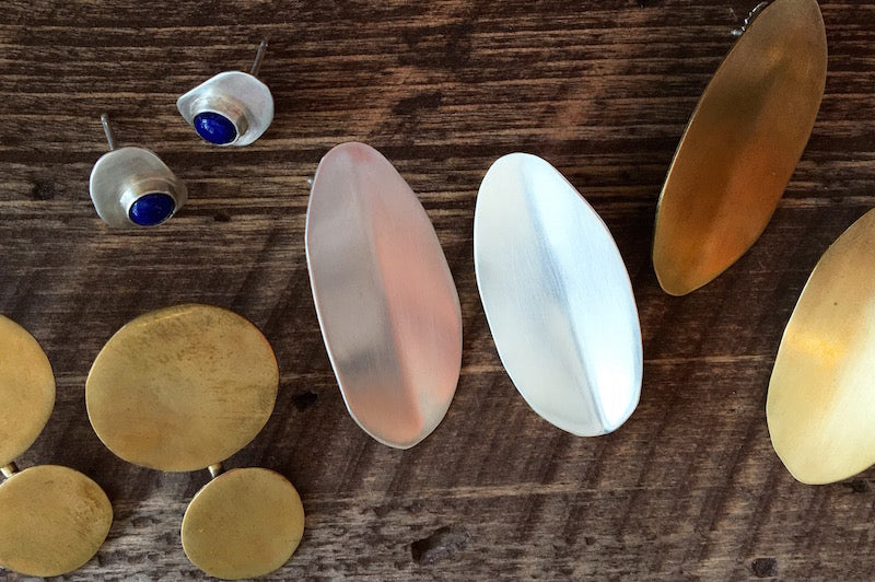 Silver & bronze earrings by Rachel Gunnard