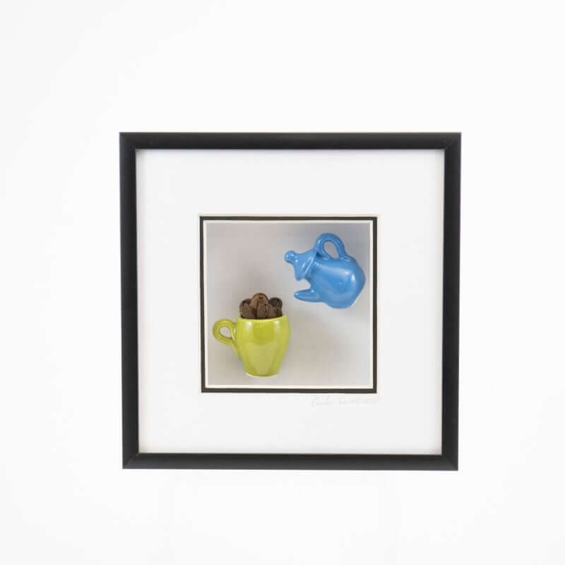 6x6 Shadowbox with Blue Teapot & Green Mug