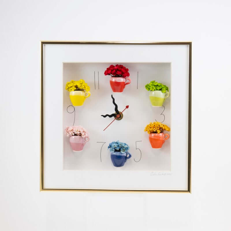 10x10 Clock Frosted with Rainbow Pots & Flowers