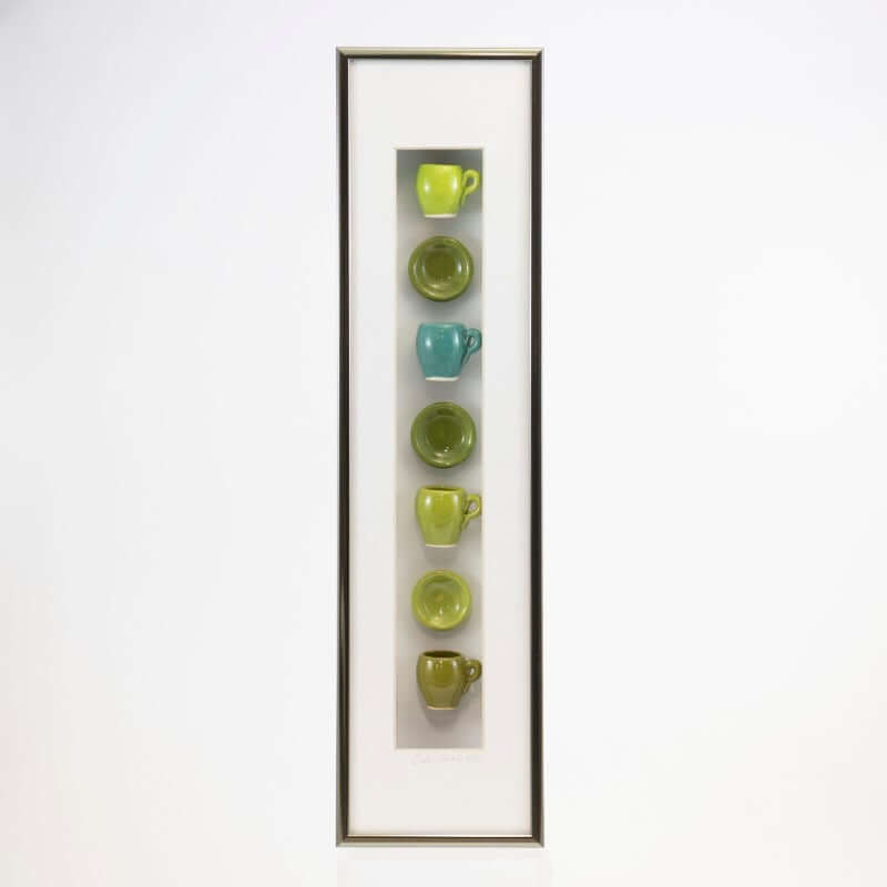 4x16 Vertical Shadowbox with Green Mugs & Plates