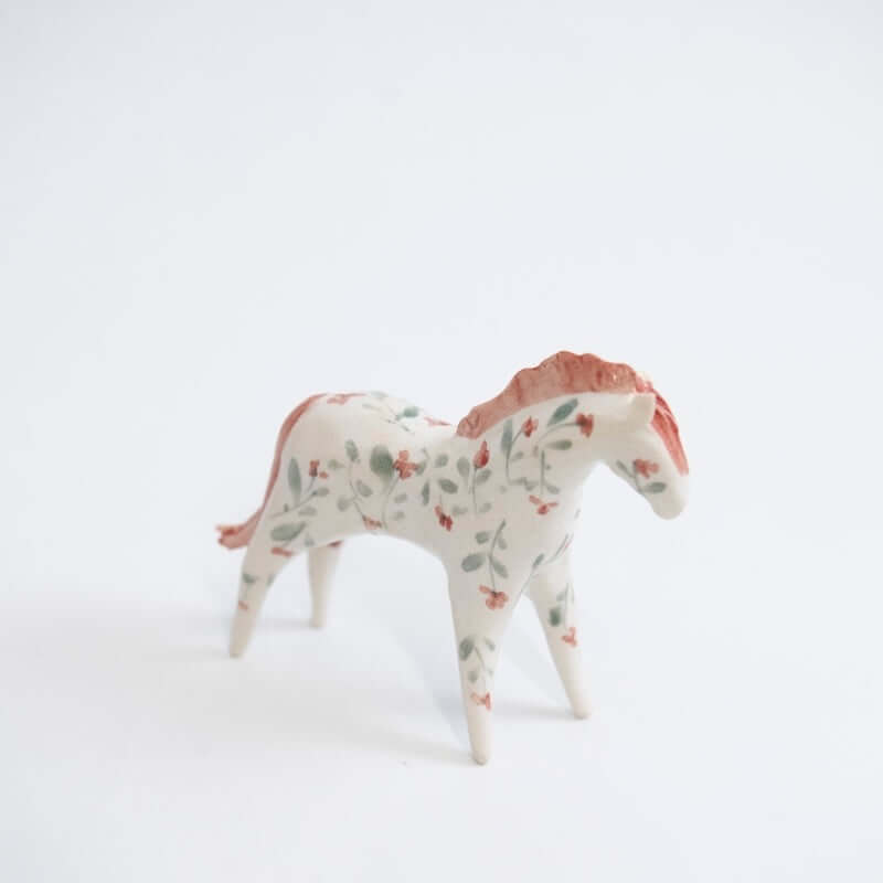 Horse with Pink Flowers Sculpture