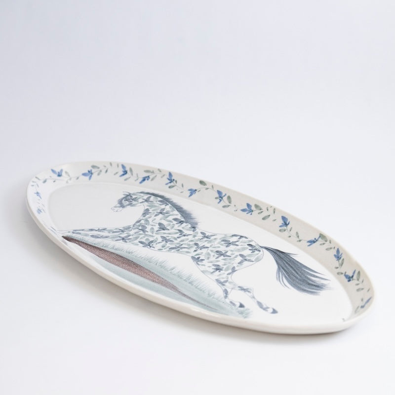 Oval Platter with a Flowered Horse