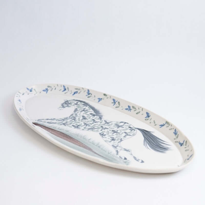 Oval Platter with a Flowered Horse