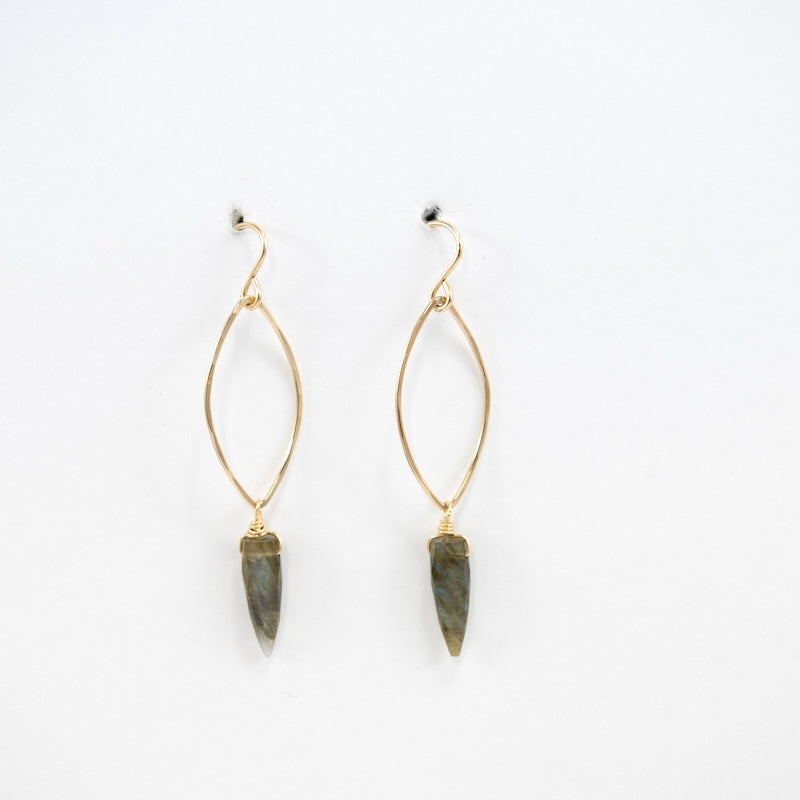 Small Gold Fill Shield Earrings with Labradorite Spikes from Mary Risley at Pinch in Northampton, MA