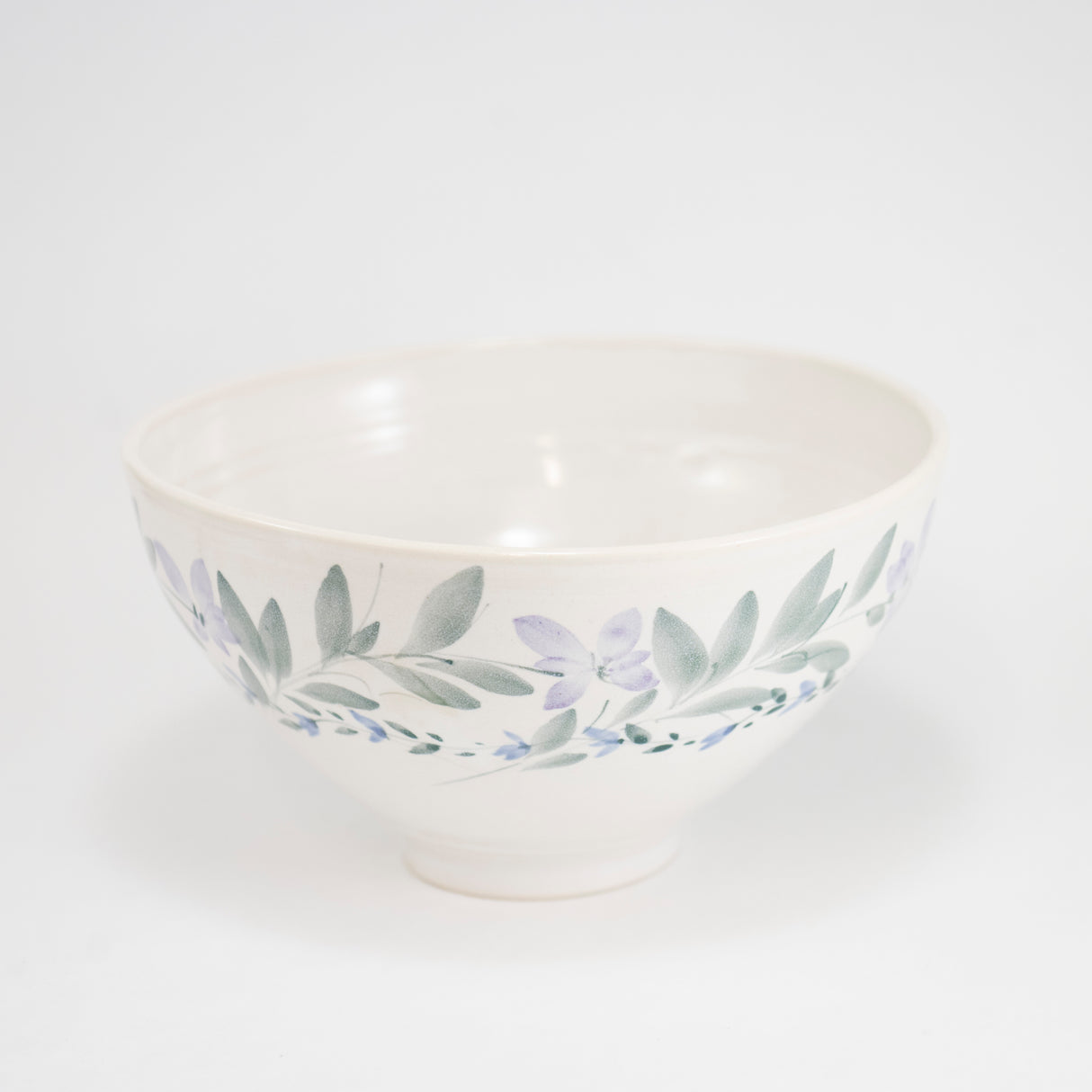 Bowl with Hand-Painted Lavender Flower Boarder