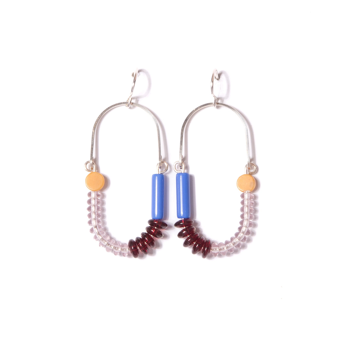 Yellow Jasper, Periwinkle, Oxblood, Amethyst Balance Earrings in Sterling Silver