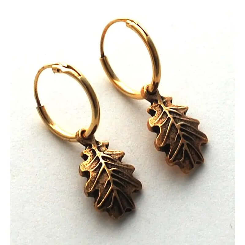 Oak Leaf Hoop Earrings in Gold at PINCH