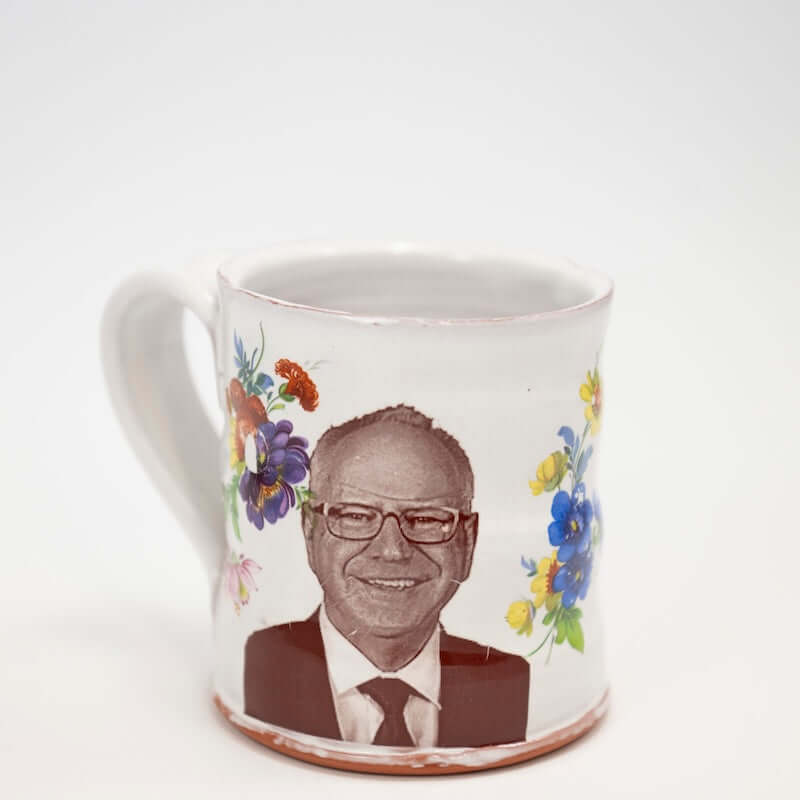 Kamala Harris & Tim Walz Mug with Flowers from Justin Rothshank at Pinch in Northampton, MA