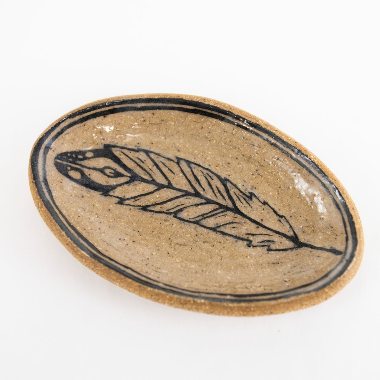 4" x 6" Sgraffito Feather Dish
