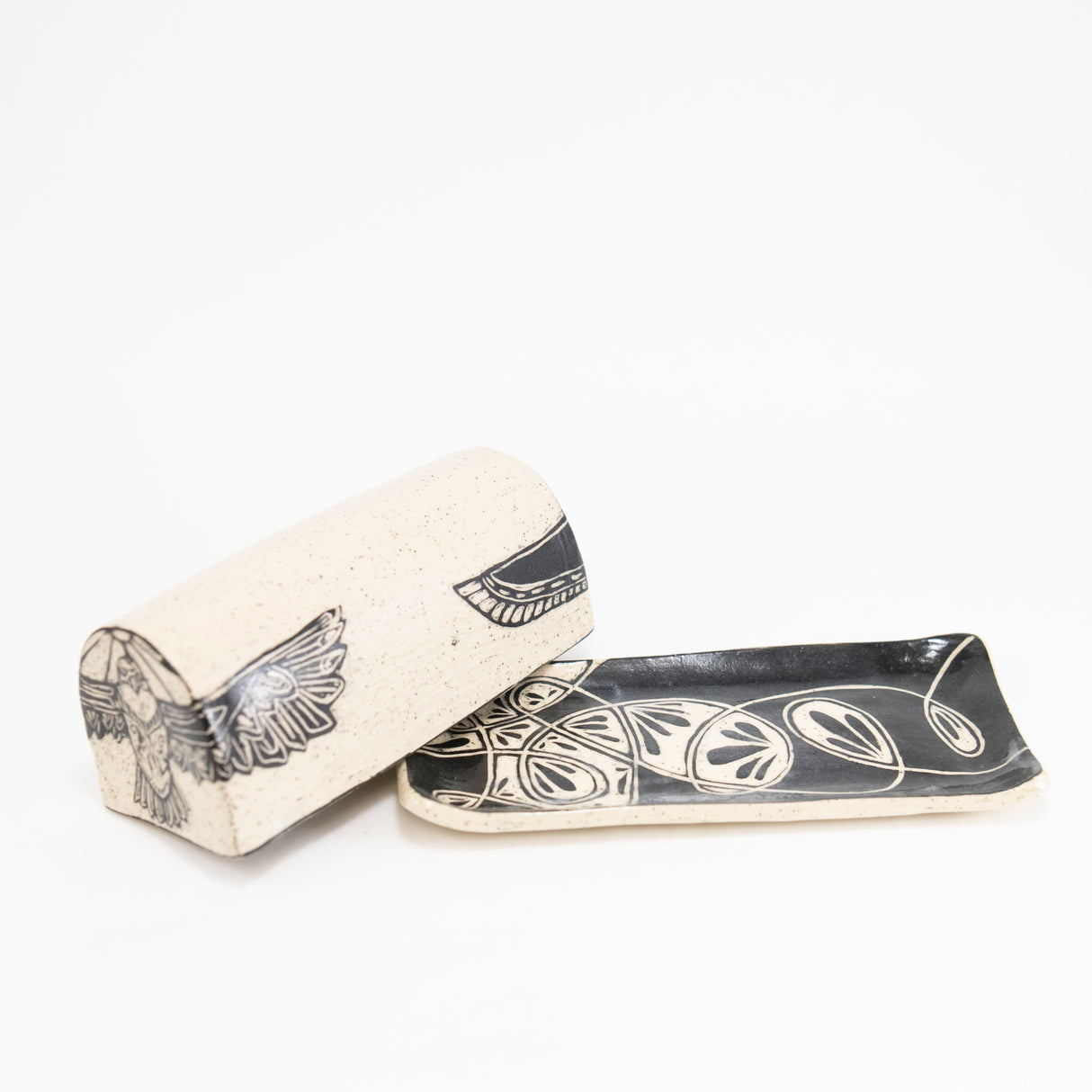 Owl and Hawk Butter Dish