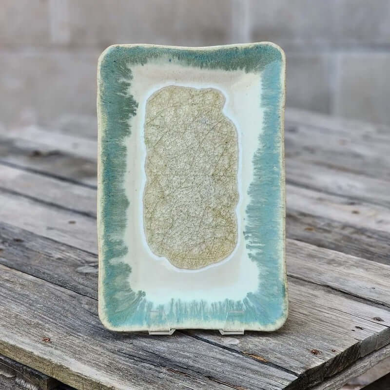 Small Rectangle Tray with a Straight Edge in Fern Glaze at PINCH