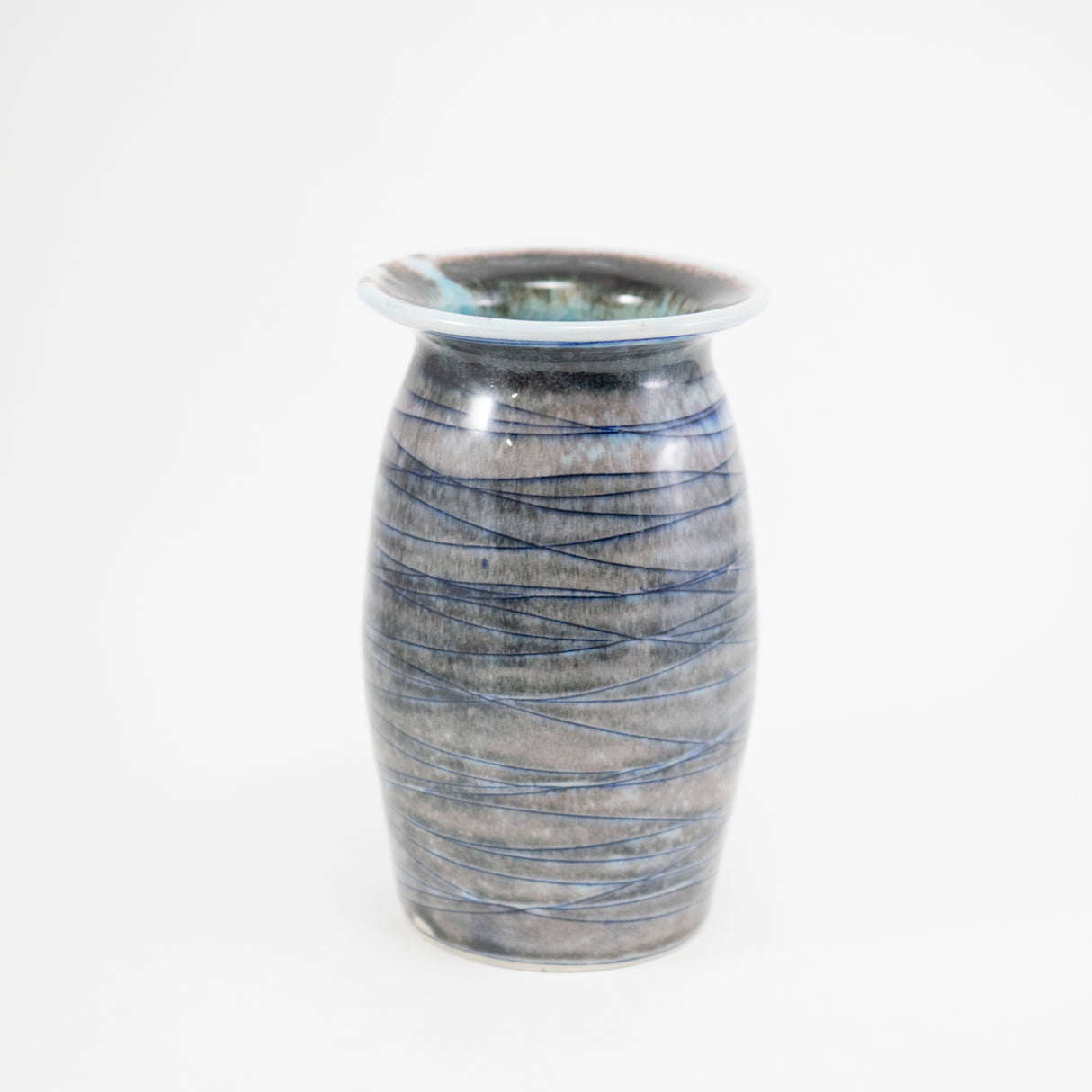 Blue Lined Porcelain 6.5" Vase by Michael McCarthy