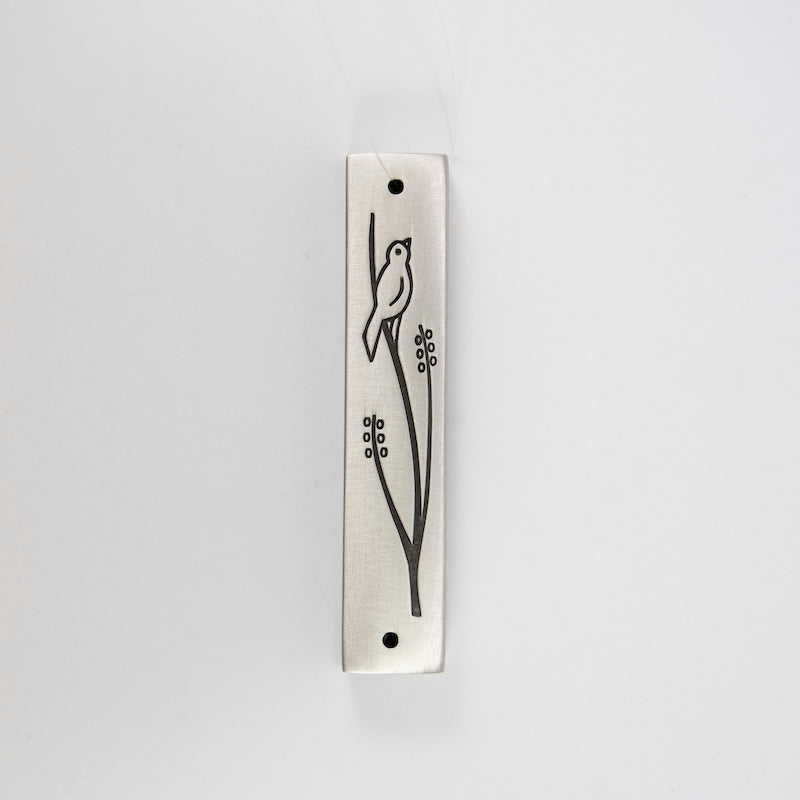 Wren Mezuzah in Pewter from Emily Rosenfeld at Pinch in Northampton, MA
