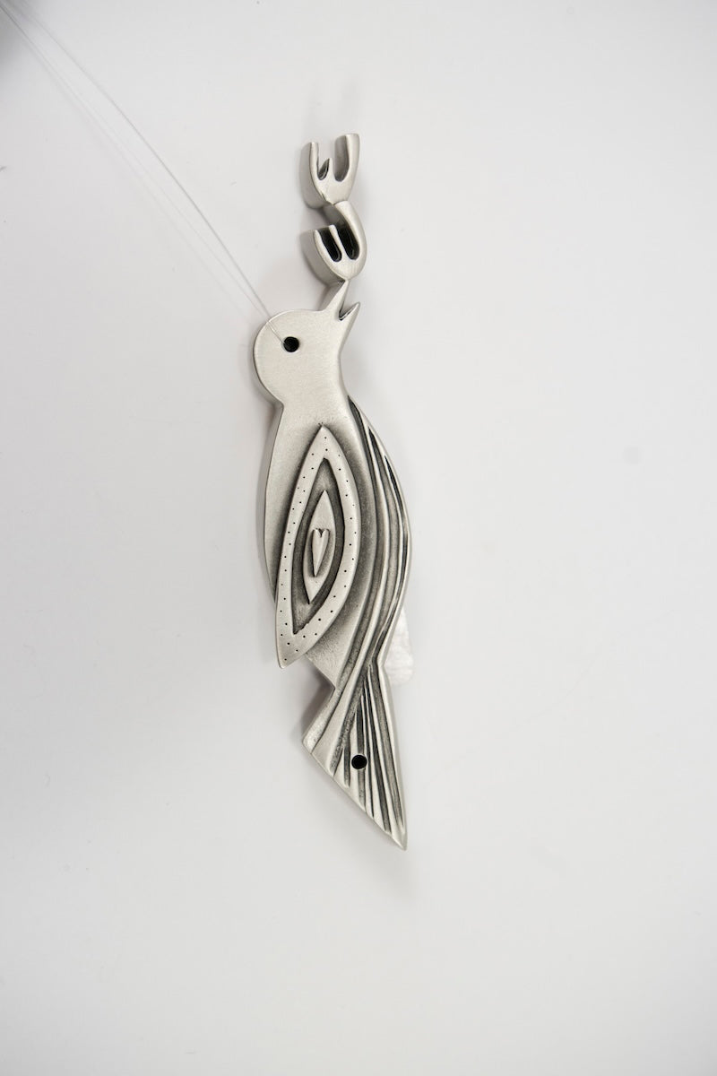 Songbird Mezuzah in Pewter from Emily Rosenfeld at Pinch in Northampton, MA