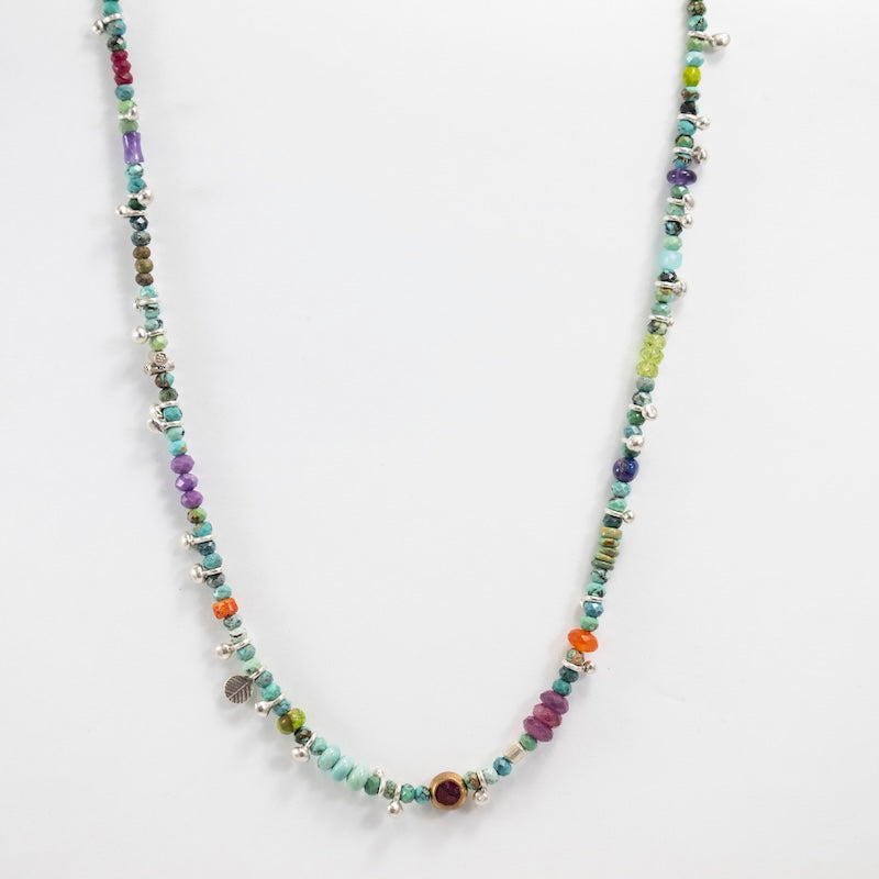 Silver Dragon Skin Necklace with Turquoise, Amethyst and Peridot from Riverstone Jewelry at Pinch in Northampton, MA