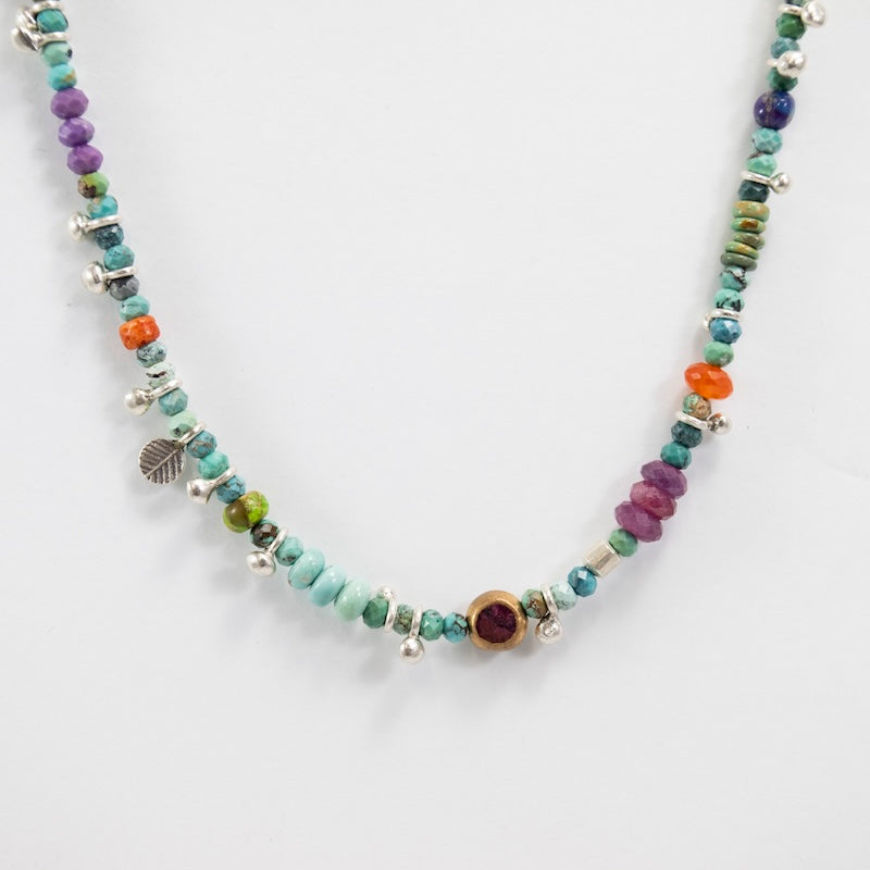 Silver Dragon Skin Necklace with Turquoise, Amethyst and Peridot from Riverstone Jewelry at Pinch in Northampton, MA