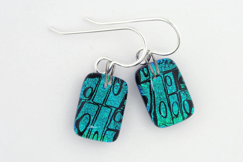 Blue, Green, and Black Cell Drop Earrings from Momo Glassworks at Pinch in Northampton, MA