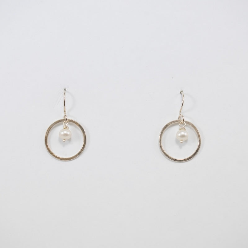White Pearl Hammered Hoop Earrings from Little Cat Metals at Pinch in Northampton, MA