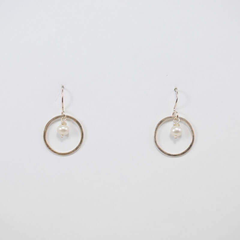 White Pearl Hammered Hoop Earrings at PINCH