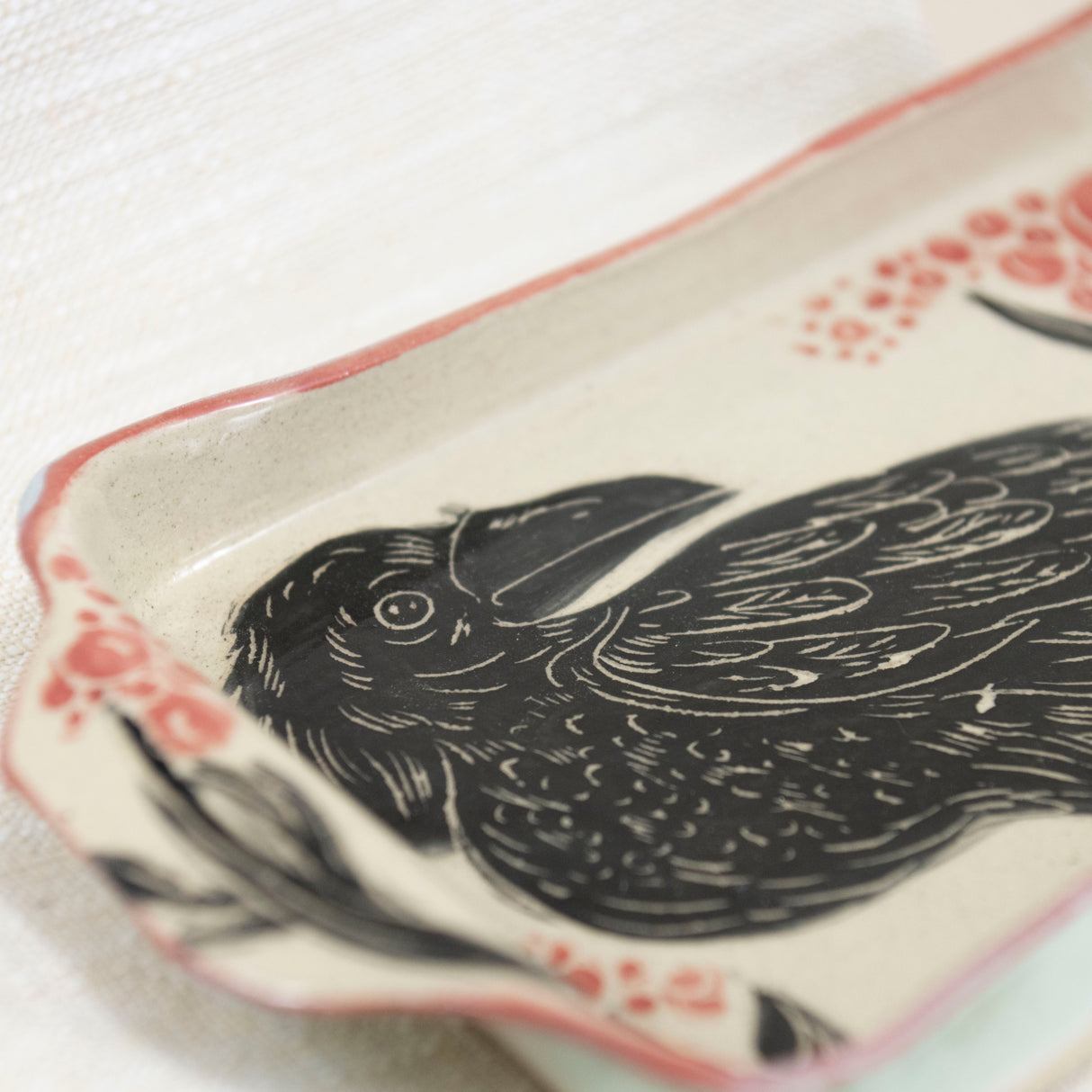 Small Black Bird with Red Berry Casserole Dish