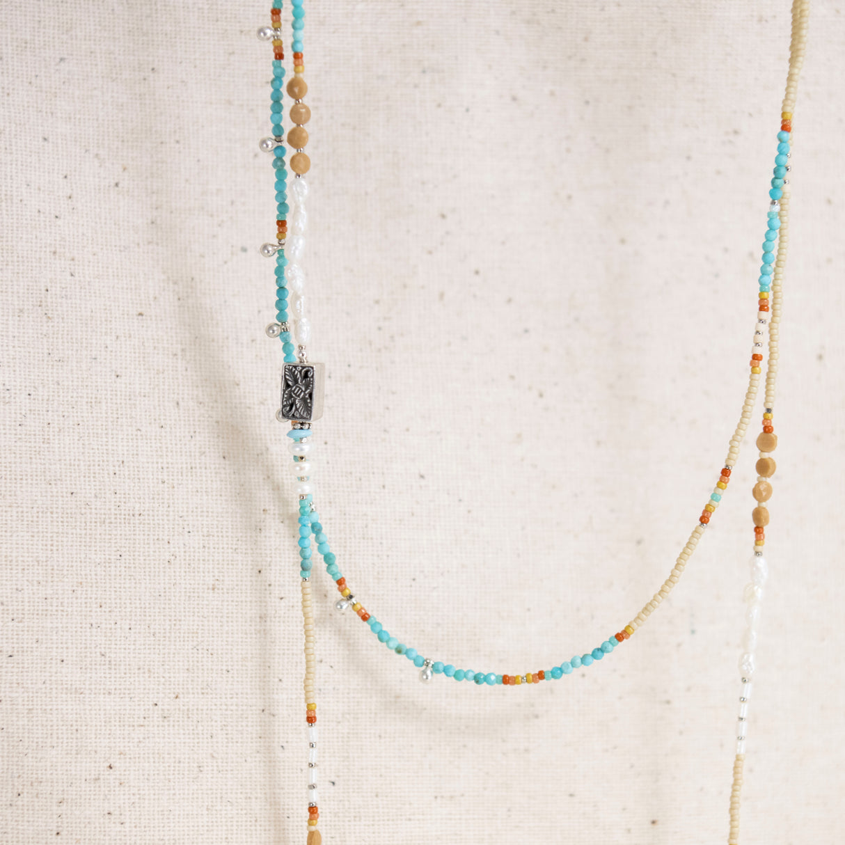 56" Sterling Silver, Sleeping Beauty Turquoise, Fresh Water Pearl Necklace