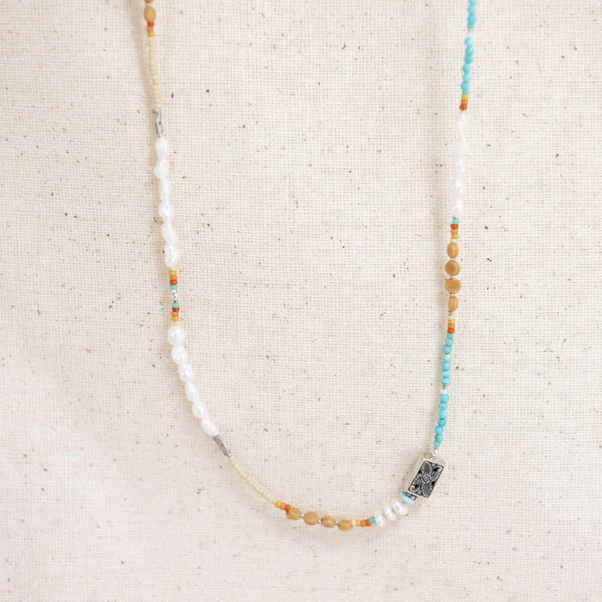 56" Sterling Silver, Sleeping Beauty Turquoise, Fresh Water Pearl Necklace