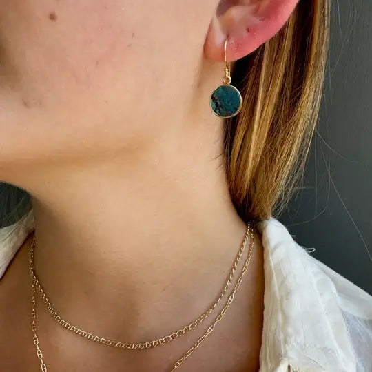 Chyrsocolla Coin Earrings in Gold Vermeil at PINCH