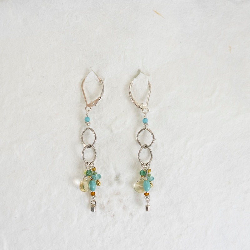 Turquoise, Apatite, Lemon Quartz Earrings in Sterling Silver