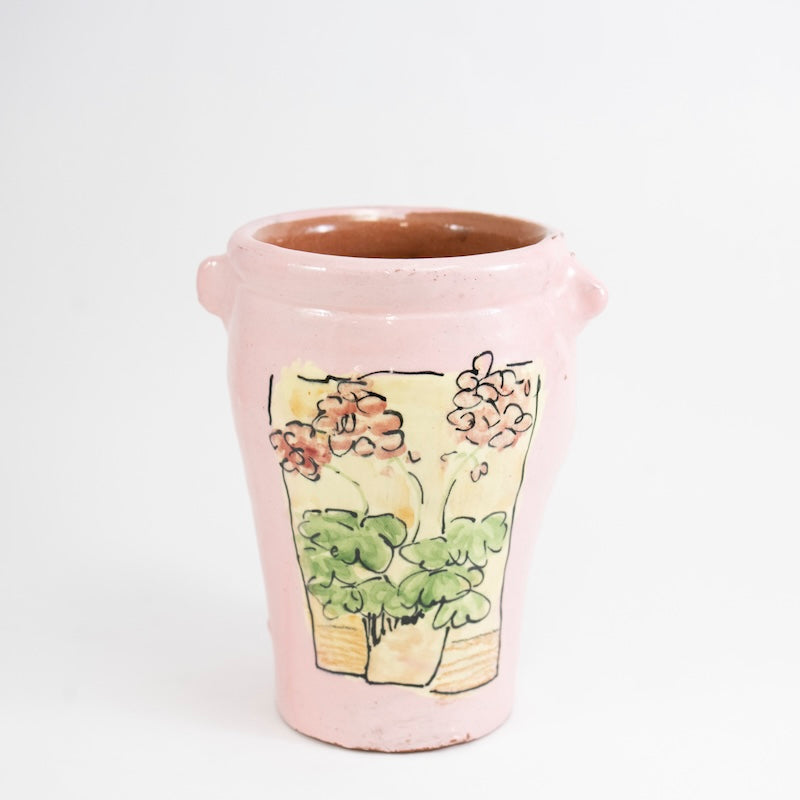 Medium Pink Vase with Flowers in a Pot