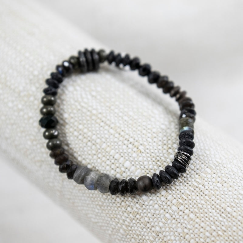 Stormy Bracelet with Labradorite, Lava, and Apatite