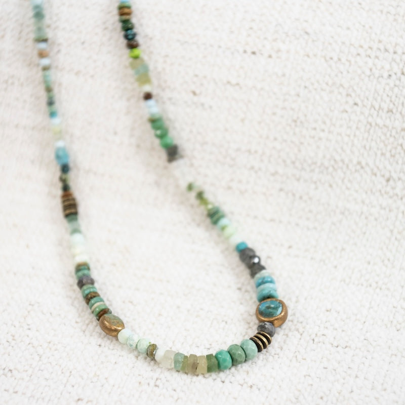 Gold Ocean Necklace with Opal and Labradorite