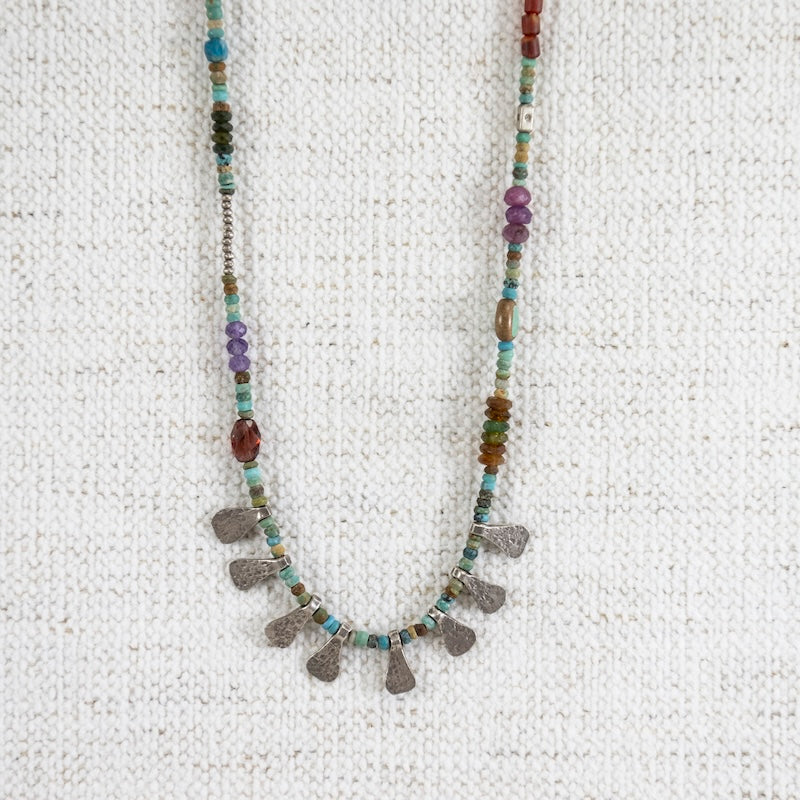 Eight Triangles Turquoise and Silver Necklace
