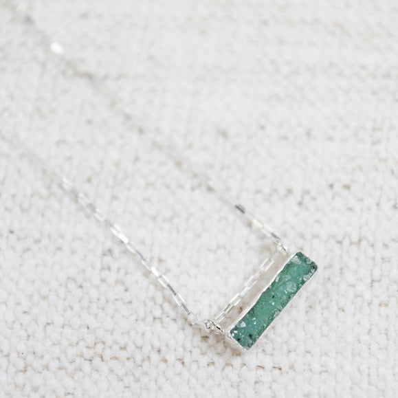 Green Druzy Bar Necklace