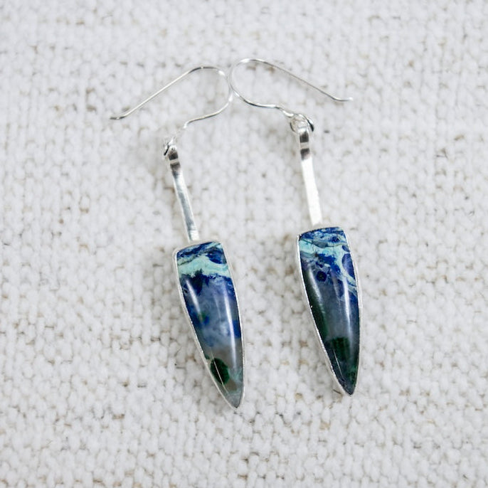 Blue Bird Azurite Dagger Earrings