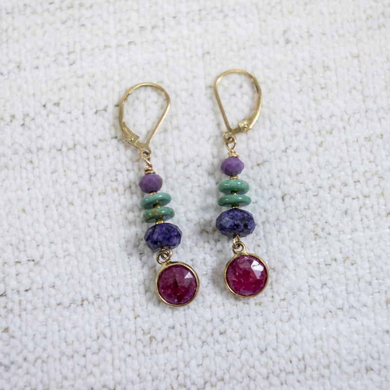 Phosphosiderite and Ruby Earrings