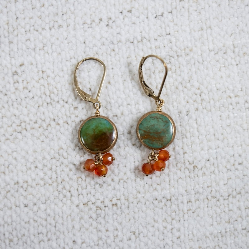 Round Turquoise Earrings with Carnelian