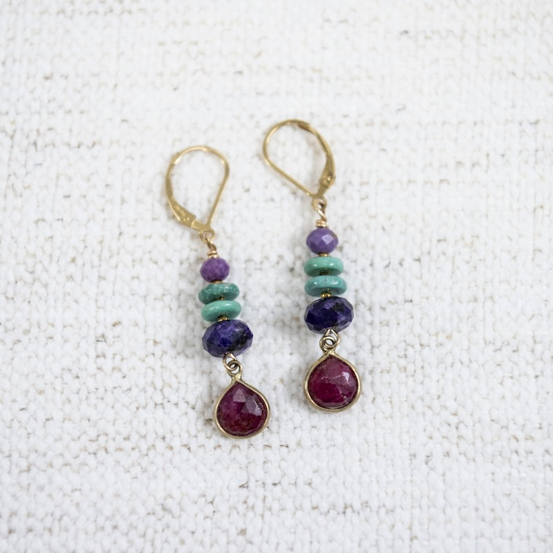 Gold and Ruby Drop Earrings