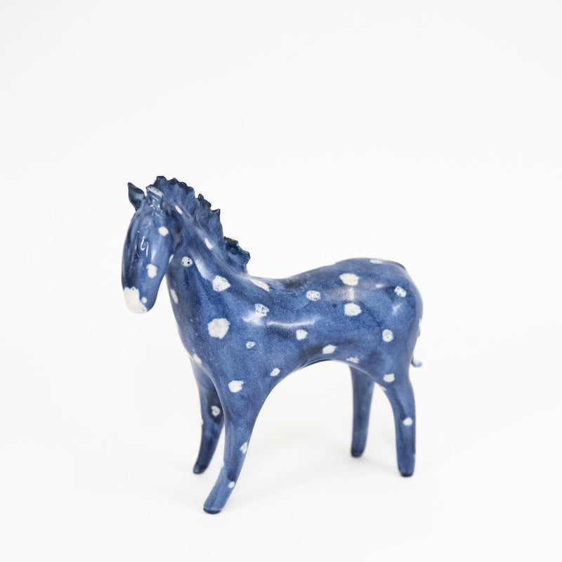 Blue Horse Sculpture with White Dots from Megan Hart at Pinch in Northampton, MA