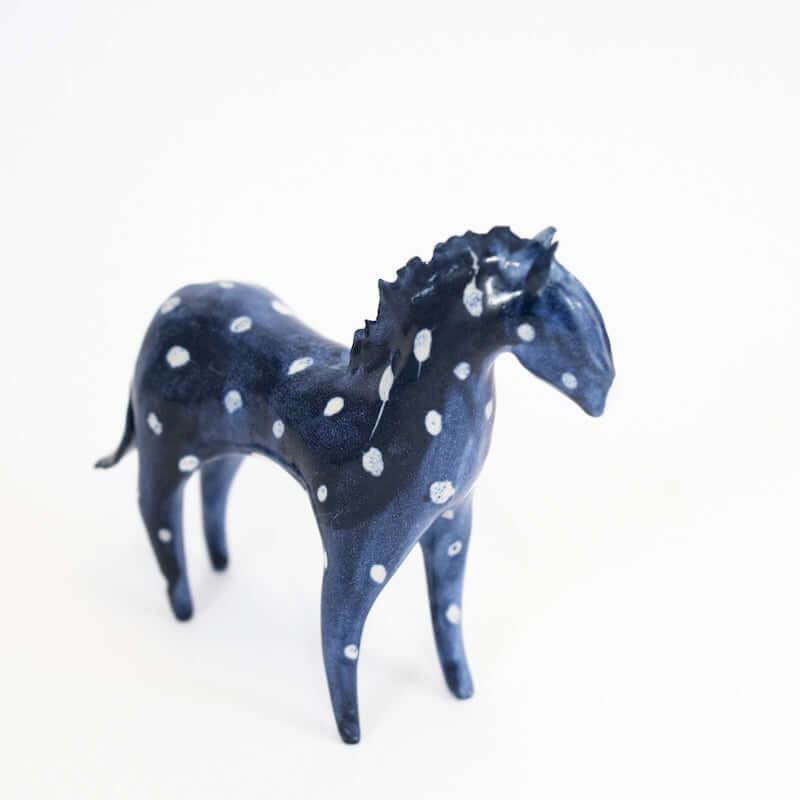 Blue Horse Sculpture with White Dots from Megan Hart at Pinch in Northampton, MA