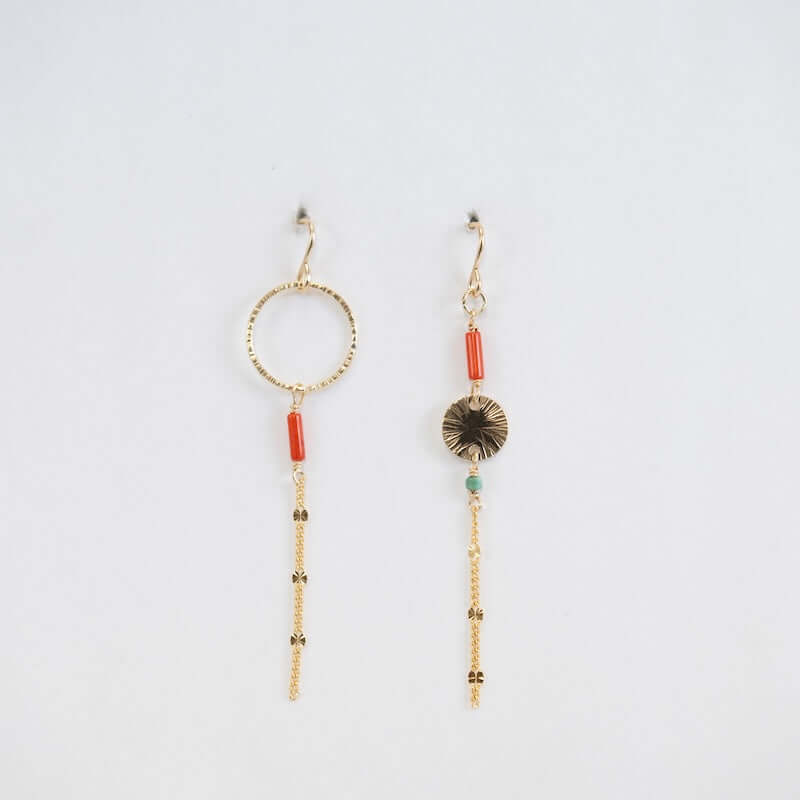 Small Solstice Earrings with Coral at PINCH