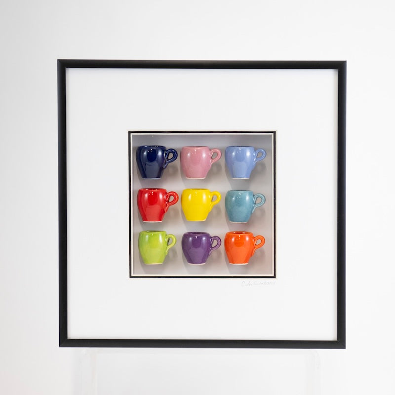 10x10 Shadowbox wwith Multicolor Mugs in a Black Frame from Carlos Silva at Pinch in Northampton, MA