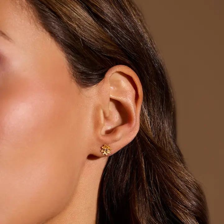 Soul Renewal Gold Lotus Earrings from Satya at Pinch in Northampton, MA