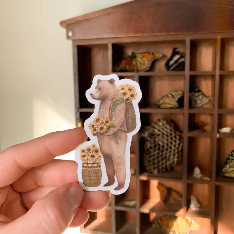 Sunflower Bear Sticker from Polanshek of the Hills at Pinch in Northampton, MA