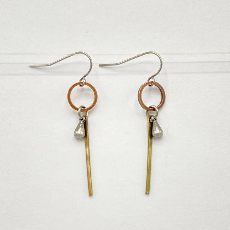 Geometric Earrings with Silver, Brass, and Copper at PINCH