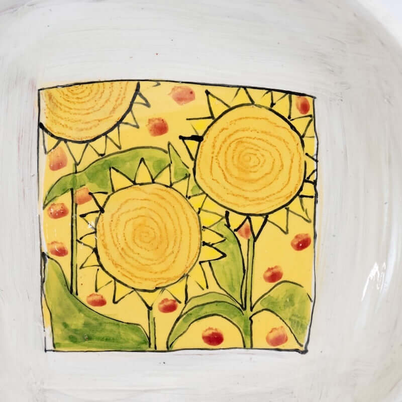 Large Shallow Bowl with Sunflowers from Donna McGee at Pinch in Northampton, MA