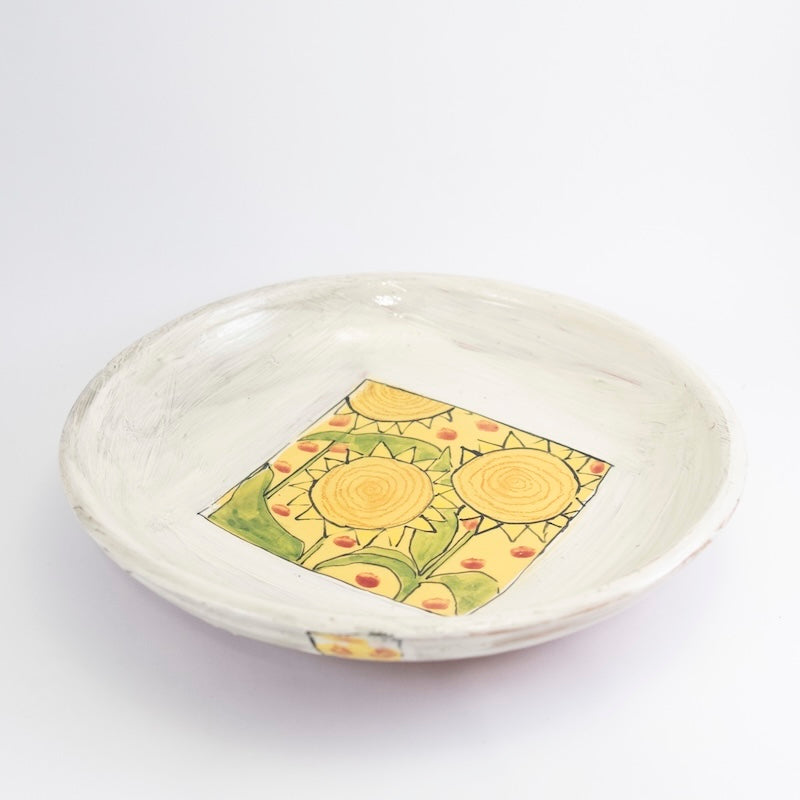 Large Shallow Bowl with Sunflowers from Donna McGee at Pinch in Northampton, MA