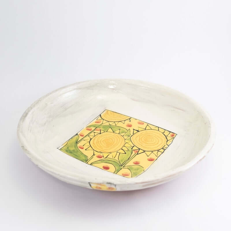 Large Shallow Bowl with Sunflowers from Donna McGee at Pinch in Northampton, MA