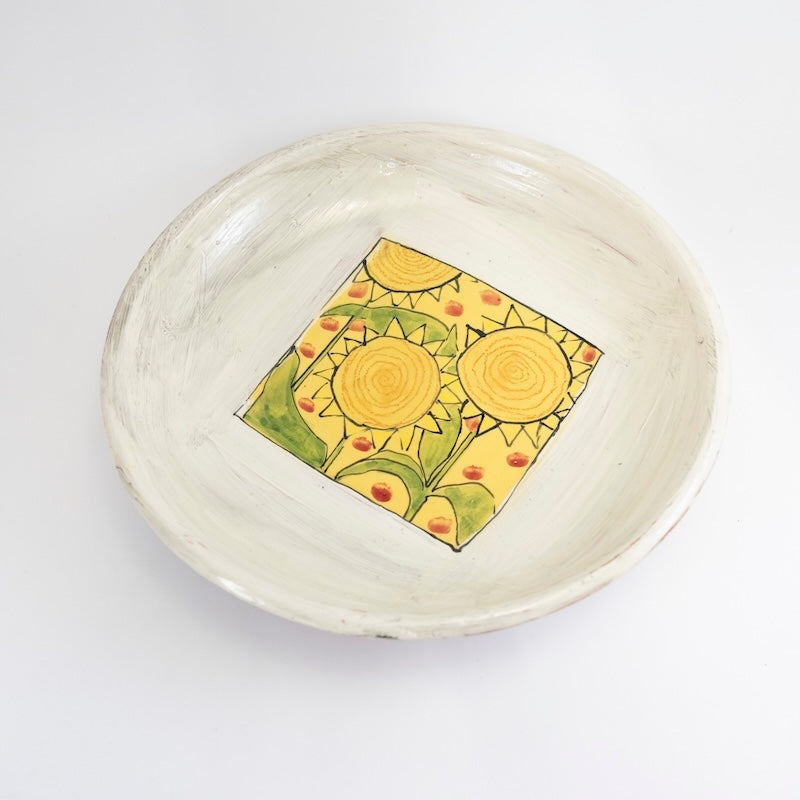 Large Shallow Bowl with Sunflowers from Donna McGee at Pinch in Northampton, MA