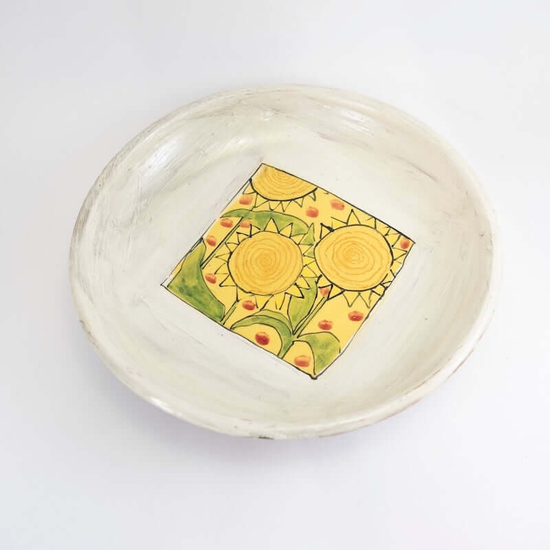 Large Shallow Bowl with Sunflowers from Donna McGee at Pinch in Northampton, MA