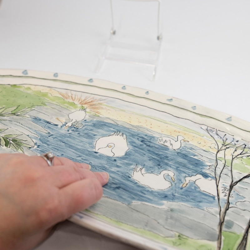 Large Ellipse Platter with Ducks in Pond from Donna McGee at Pinch in Northampton, MA